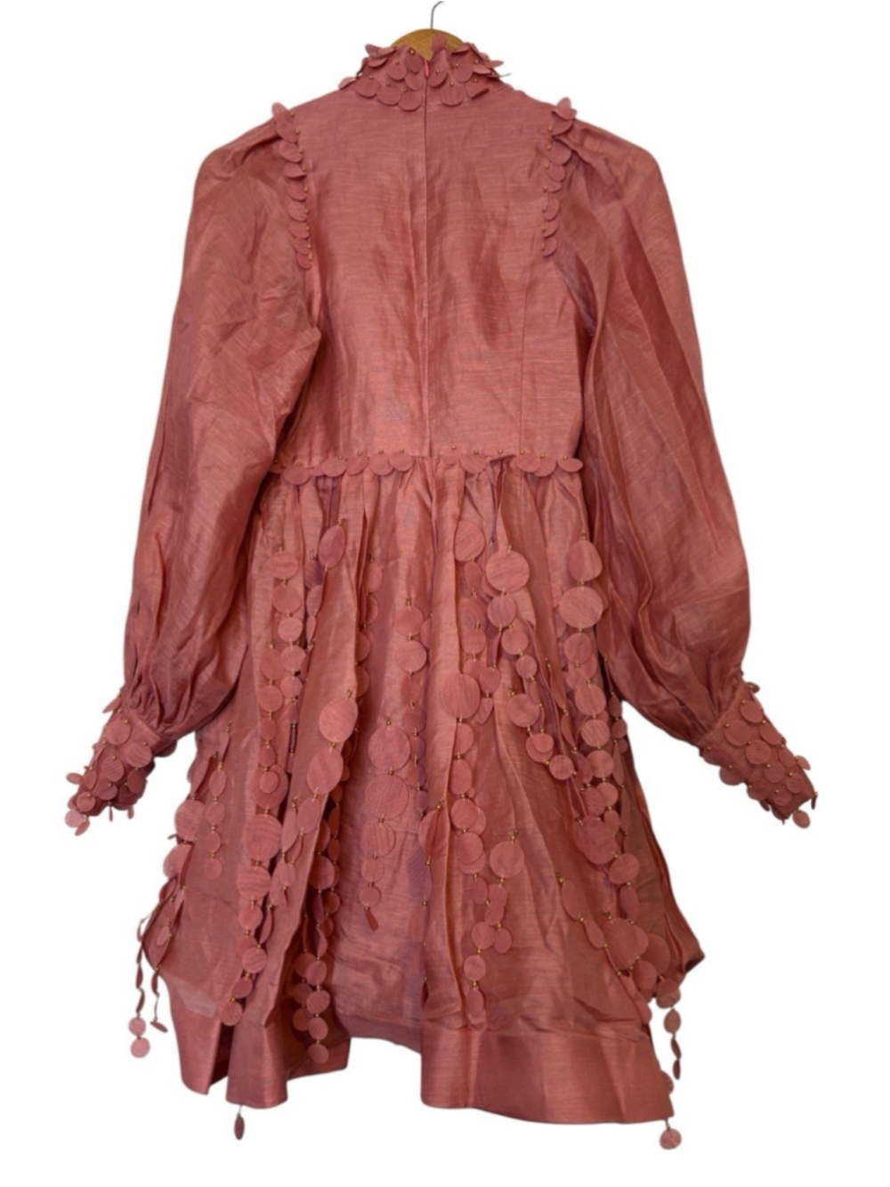 Zimmermann 0 Concert Disc Pink Cutout Mini Dress Puff Sleeve Linen Silk Appliqué - Picture 9 of 15